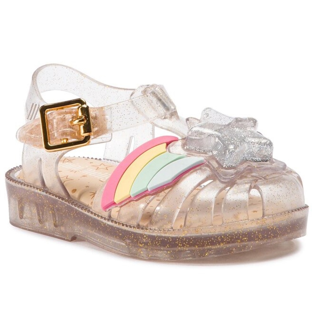 Mini Melissa Clear Glitter Jelly Sandal with Rainbow and Silver Star